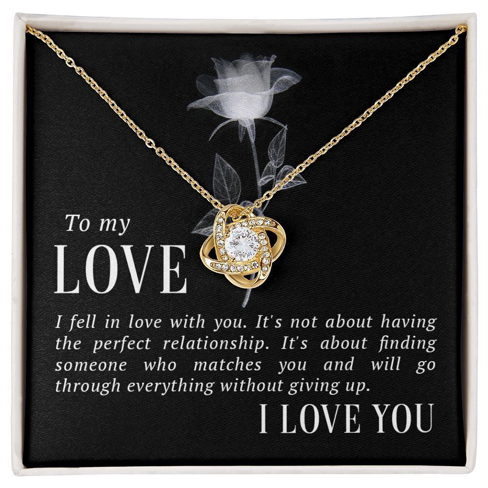 My Love I Fell in Love Infinity Knot CZ Necklace Gold Tone Standard Box